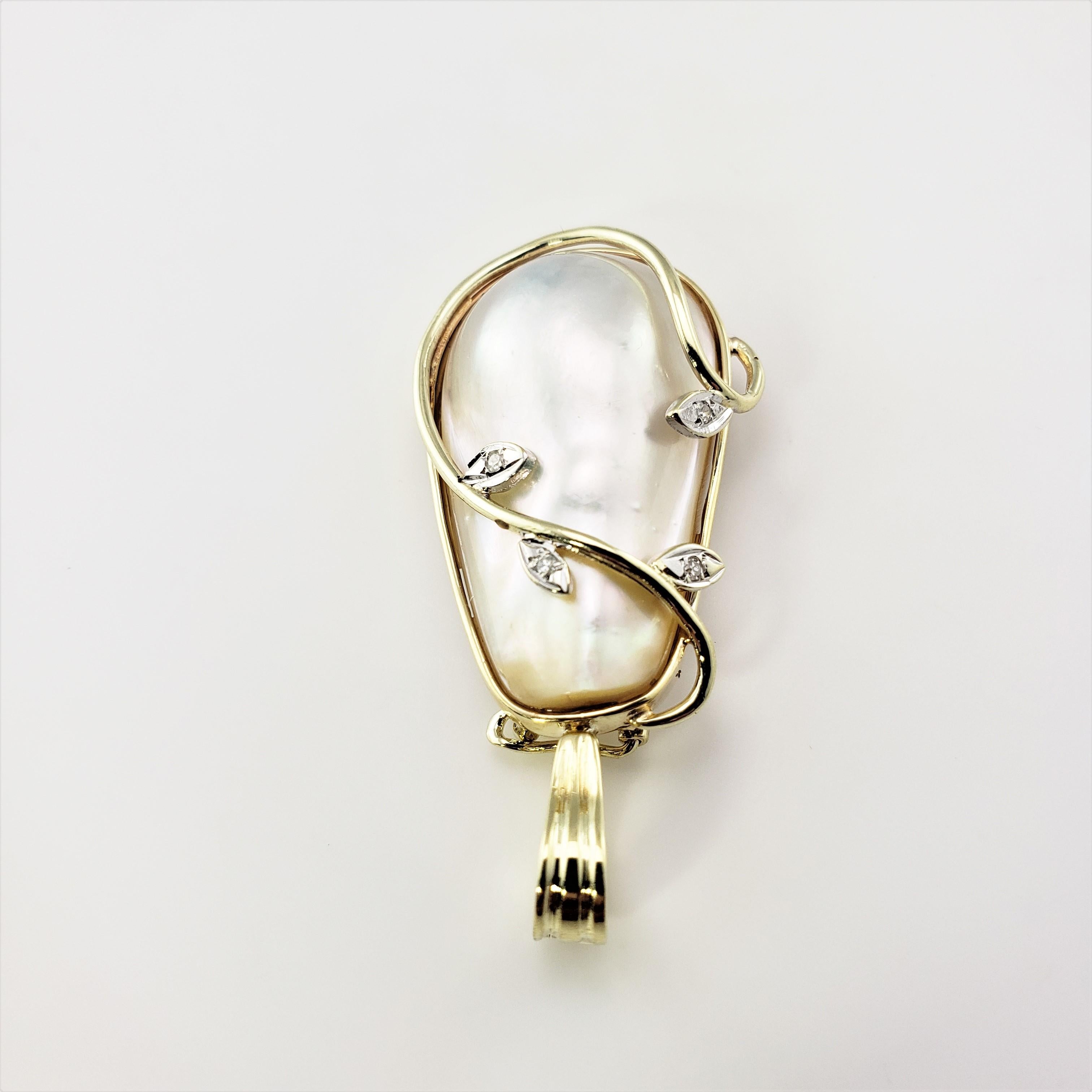 Single Cut 14 Karat Yellow Gold Baroque Pearl and Diamond Pendant For Sale