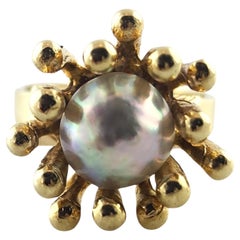 14 Karat Yellow Gold Baroque Pearl Ring Size 7.25 #19289