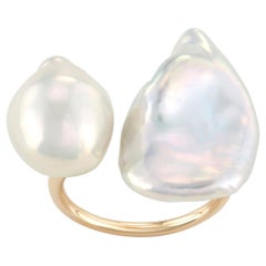 14 Karat Yellow Gold Baroque Pearl Statement Ring