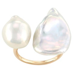 14 Karat Yellow Gold Baroque Pearl Statement Ring