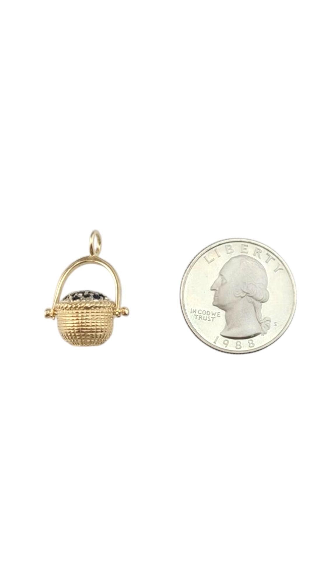 14 Karat Yellow Gold Basket Pendant with Blue Faceted Stones #21124 For Sale 1