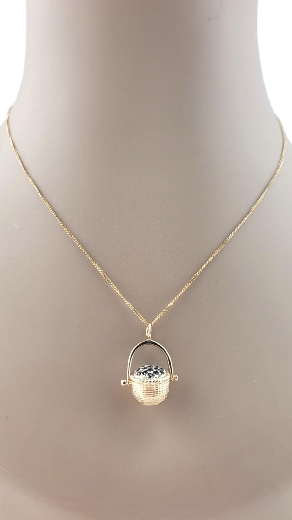14 Karat Yellow Gold Basket Pendant with Blue Faceted Stones #21124 For Sale 3