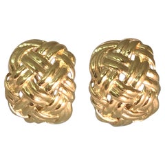 14 Karat Yellow Gold Basket Weave Earrings