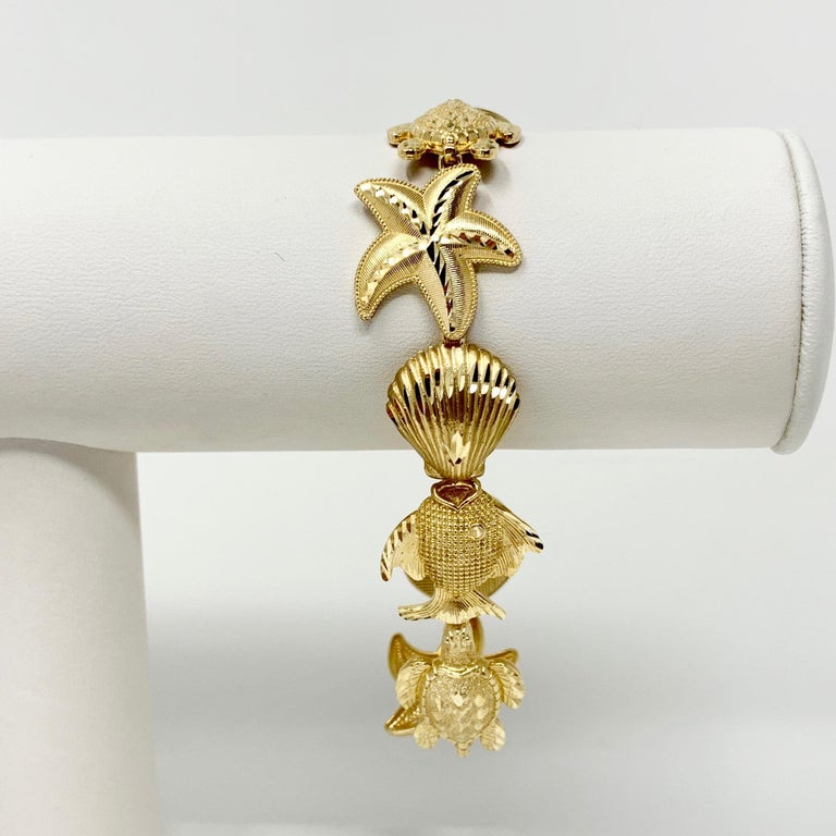 14 Karat Yellow Gold Beach Ocean Shell Charm Link Bracelet For Sale at 1stDibs 14k gold beach