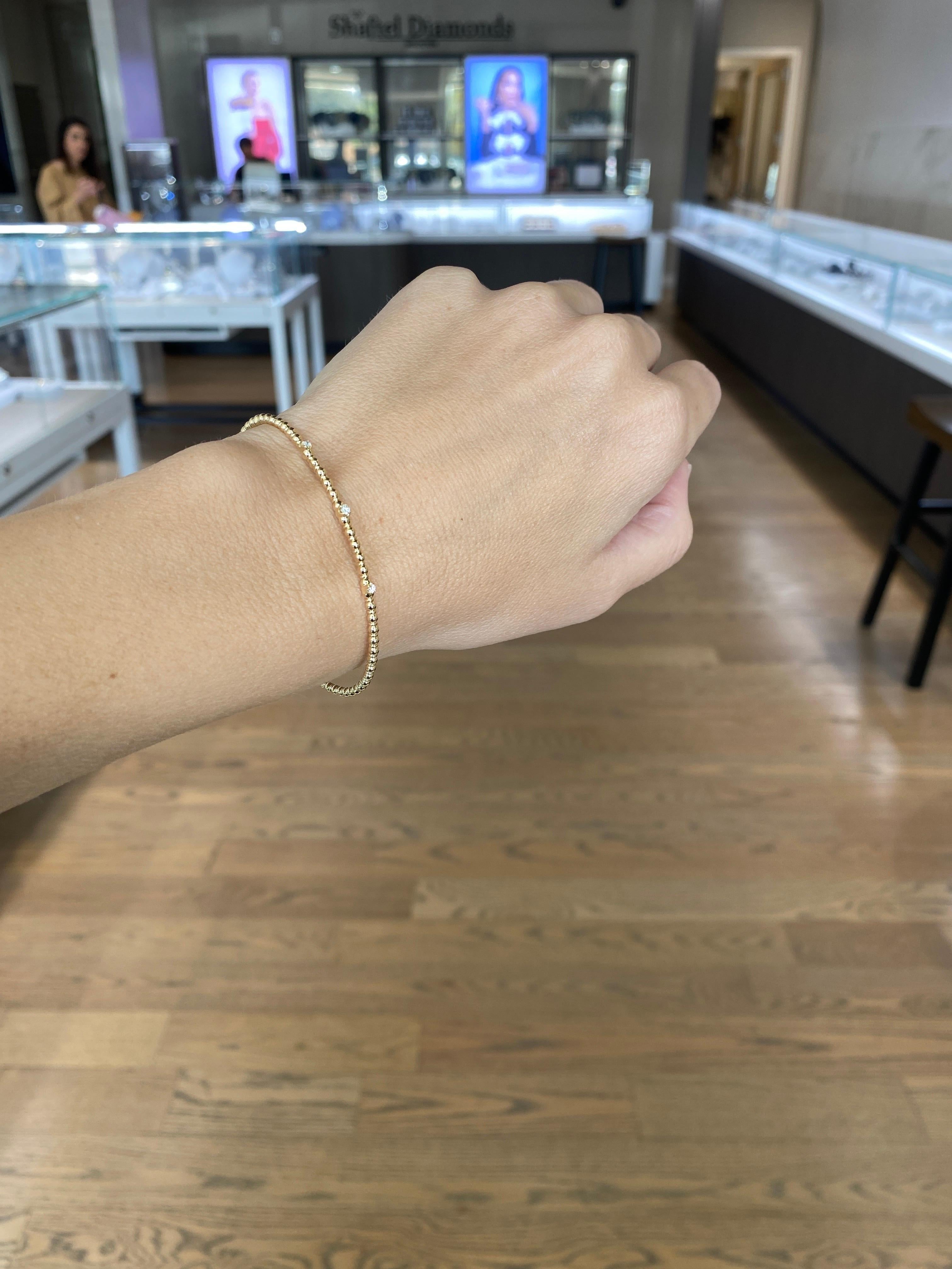 Armreif aus 14 Karat Gelbgold mit Perlen und flexiblem Diamanten für Damen oder Herren