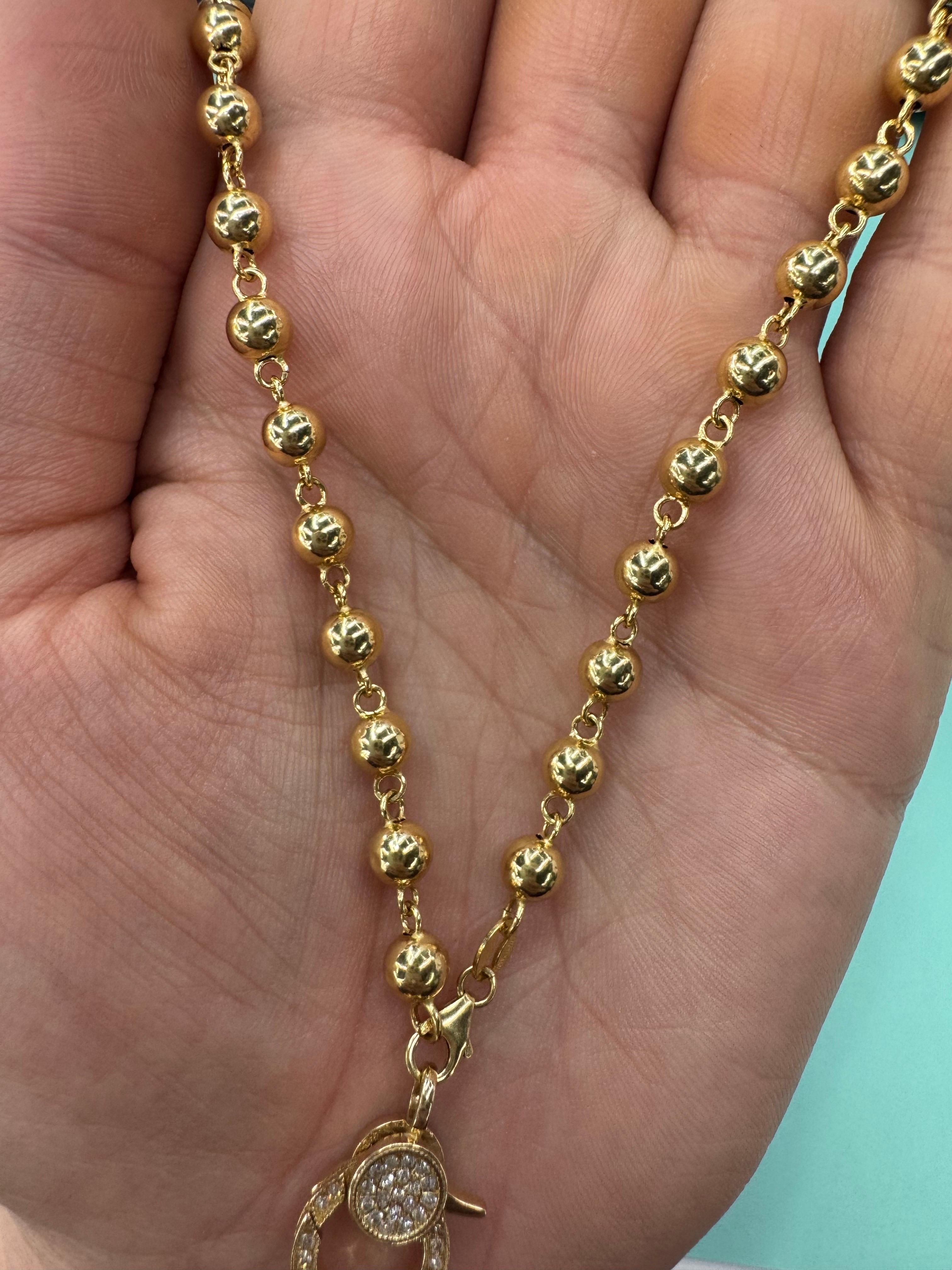 Collana in oro giallo 14 carati con perline e diamanti A Link 5 MM 5,7 Grammi in vendita 4