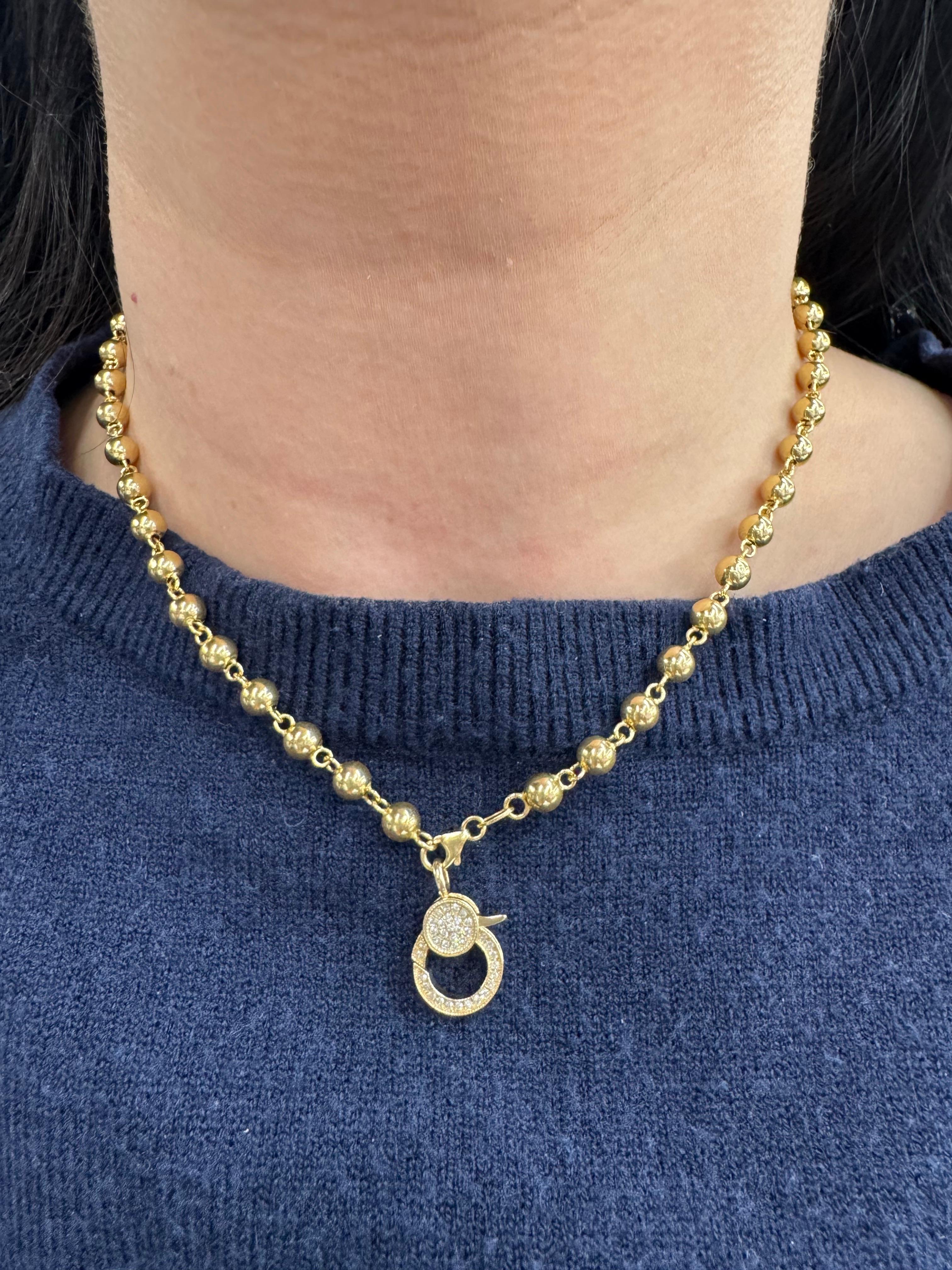 Contemporaneo Collana in oro giallo 14 carati con perline e diamanti A Link 5 MM 5,7 Grammi in vendita