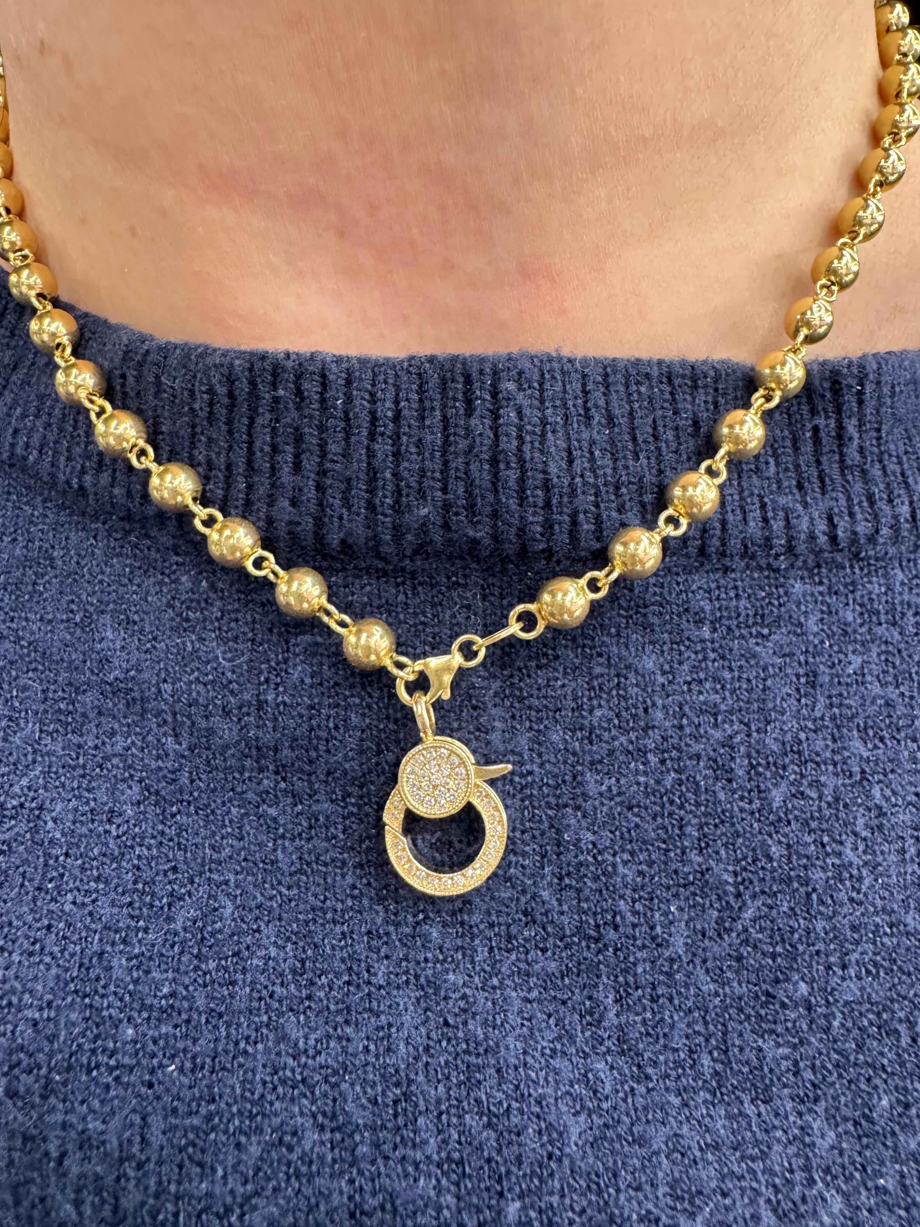 Taglio rotondo Collana in oro giallo 14 carati con perline e diamanti A Link 5 MM 5,7 Grammi in vendita