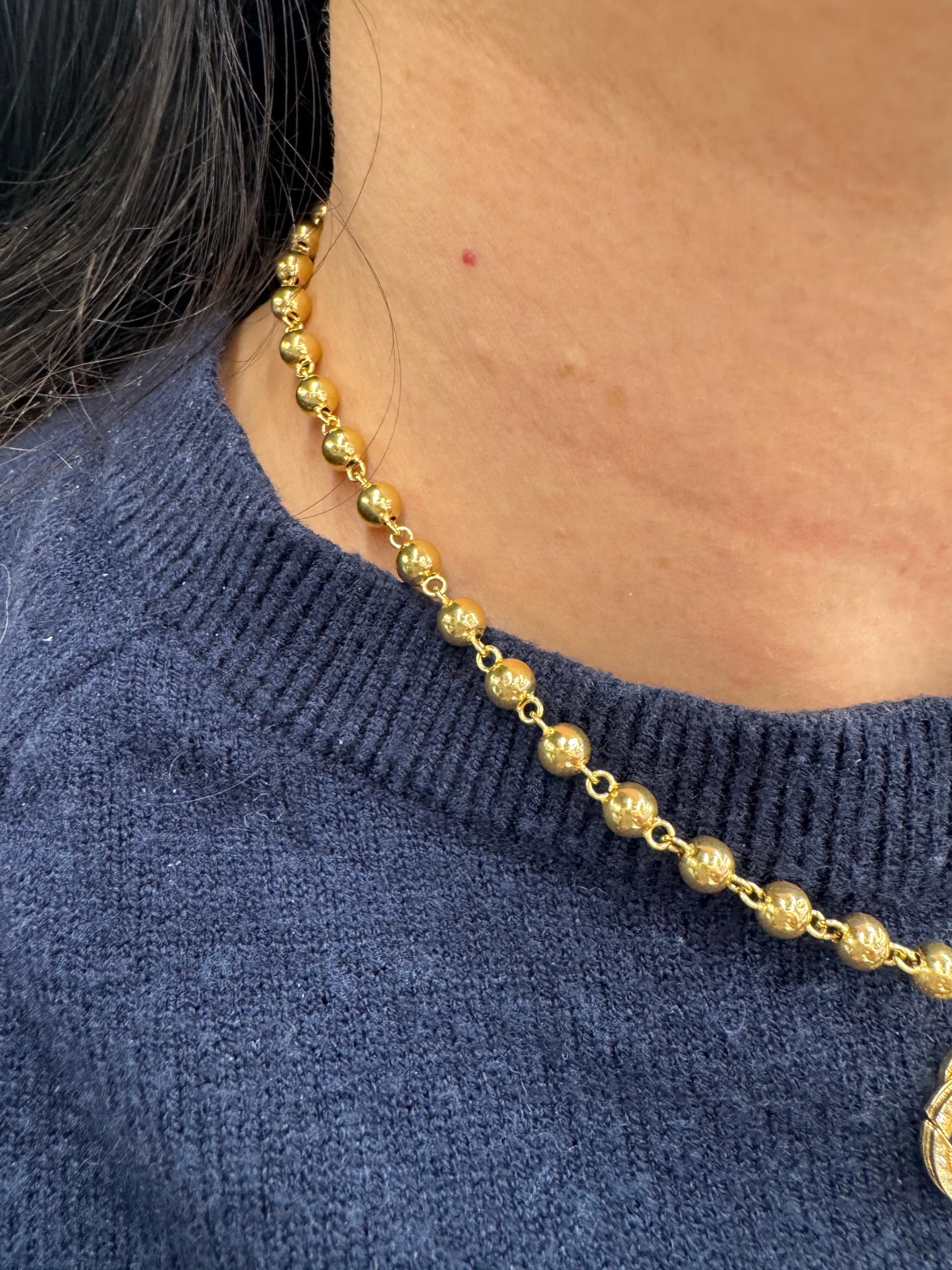 Collana in oro giallo 14 carati con perline e diamanti A Link 5 MM 5,7 Grammi In condizioni Nuovo in vendita a New York, NY