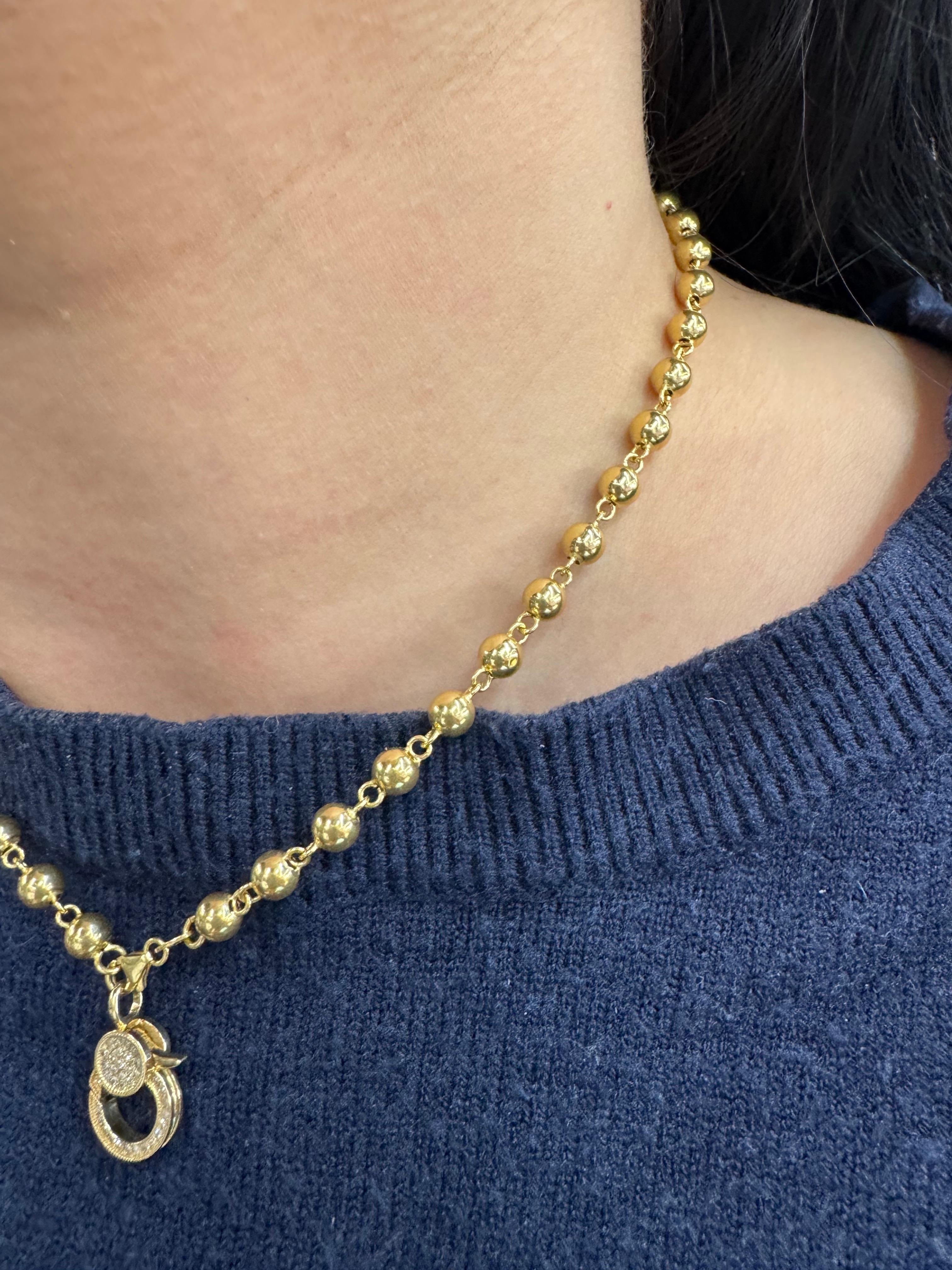 Donna Collana in oro giallo 14 carati con perline e diamanti A Link 5 MM 5,7 Grammi in vendita