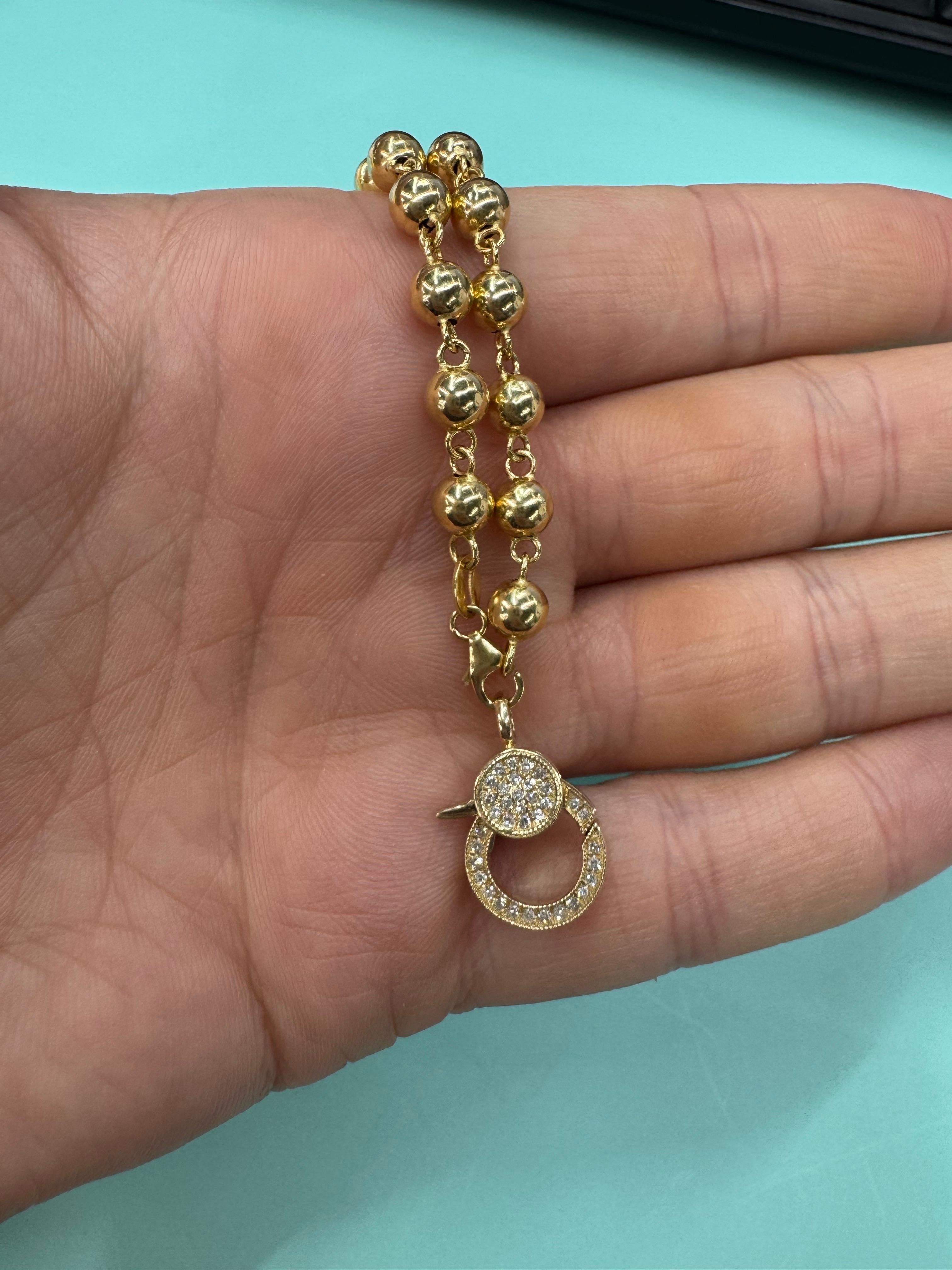 Collana in oro giallo 14 carati con perline e diamanti A Link 5 MM 5,7 Grammi in vendita 1