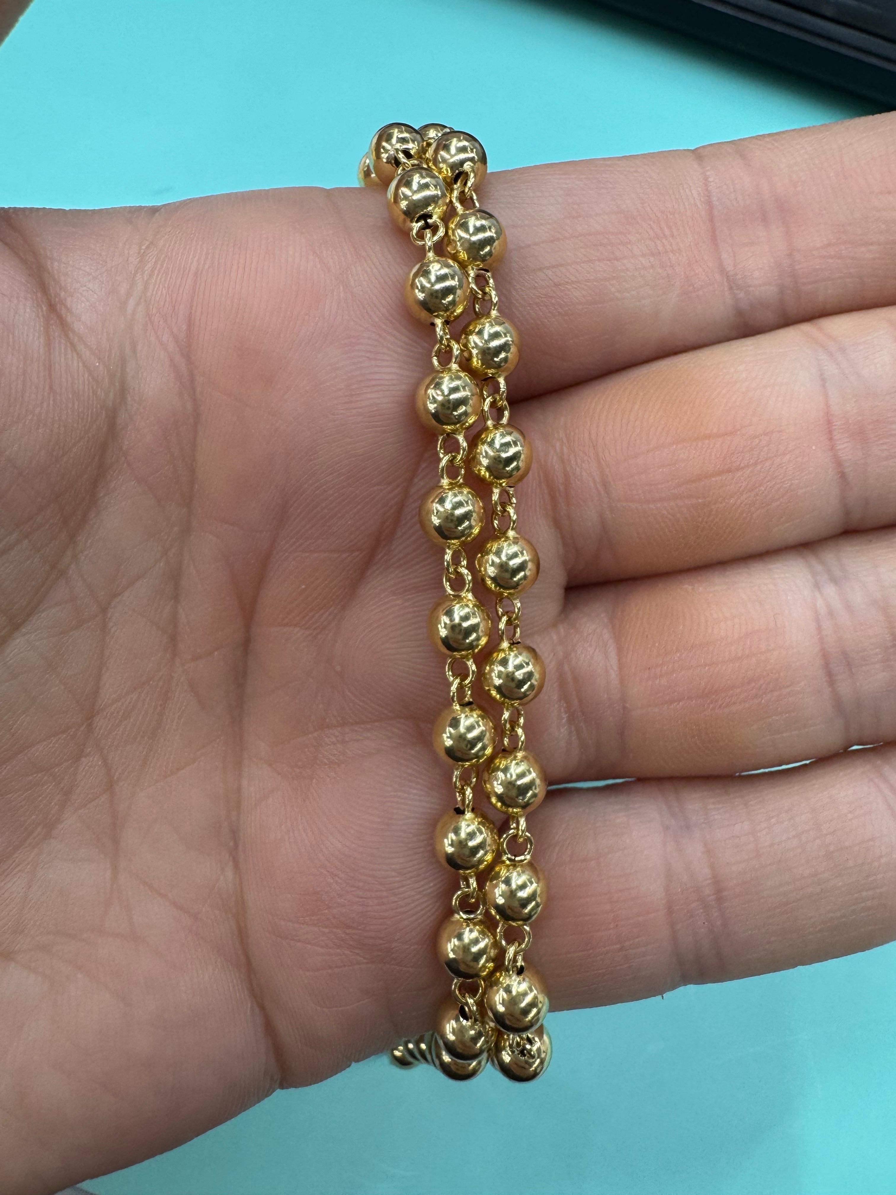 Collana in oro giallo 14 carati con perline e diamanti A Link 5 MM 5,7 Grammi in vendita 2