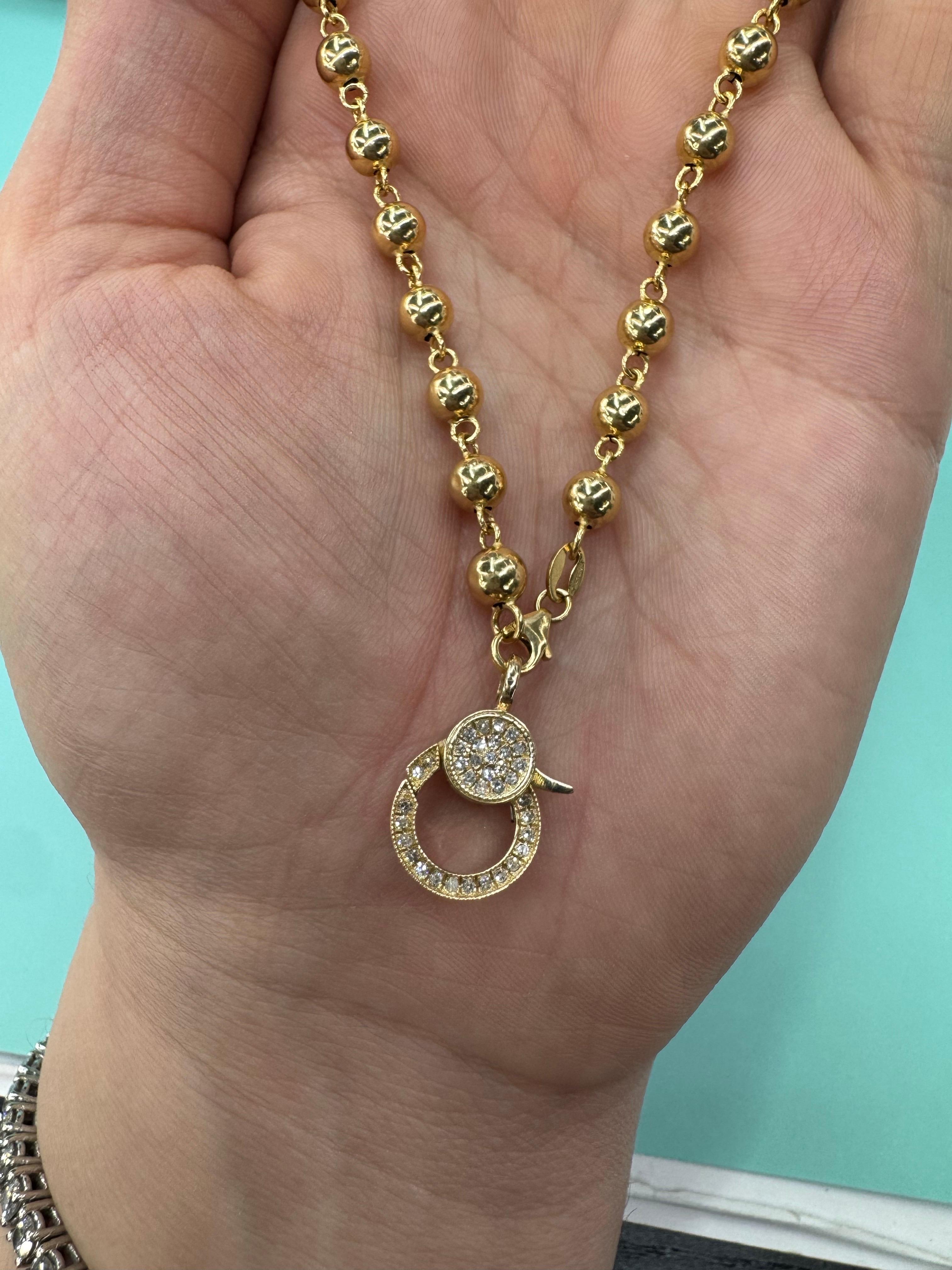 Collana in oro giallo 14 carati con perline e diamanti A Link 5 MM 5,7 Grammi in vendita 3