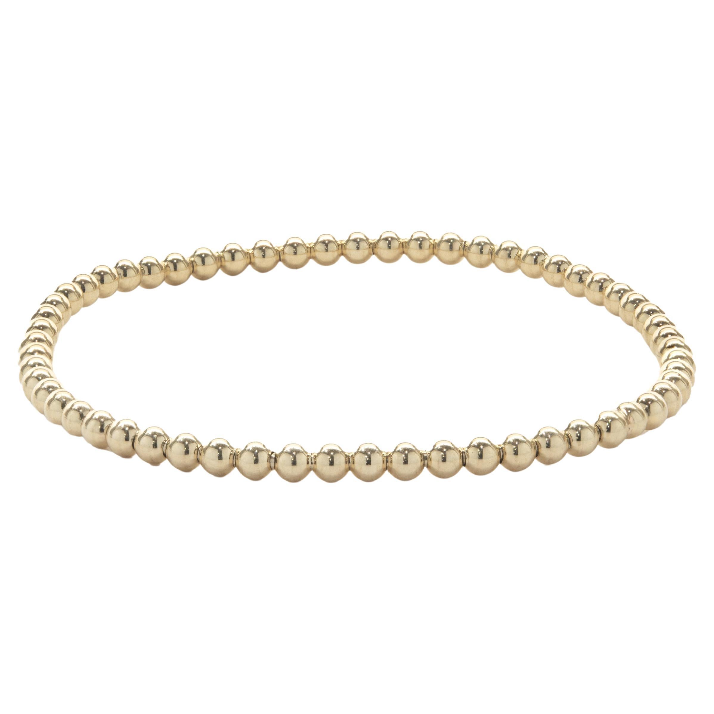 14 Karat Yellow Gold Beaded Flex Bracelet For Sale