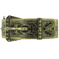 14 Karat Yellow Gold Belt Buckle Designed Cuff Bracelet