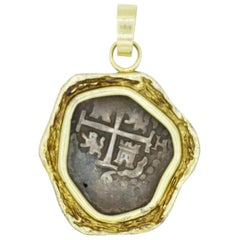 14 Karat Yellow Gold Bezel Pendant with an Old Ship Coin