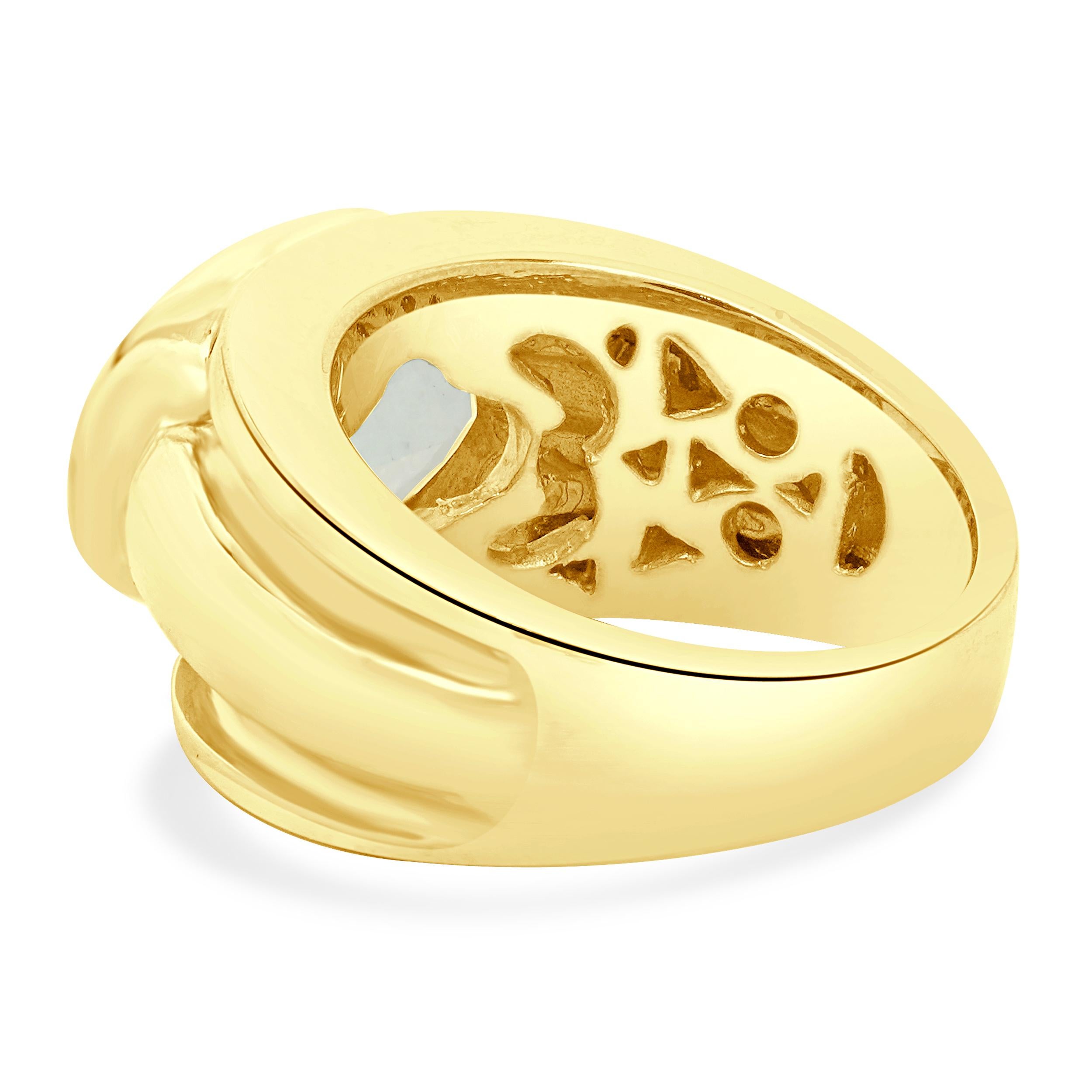 Oval Cut 14 Karat Yellow Gold Bezel Set Aquamarine Ring For Sale