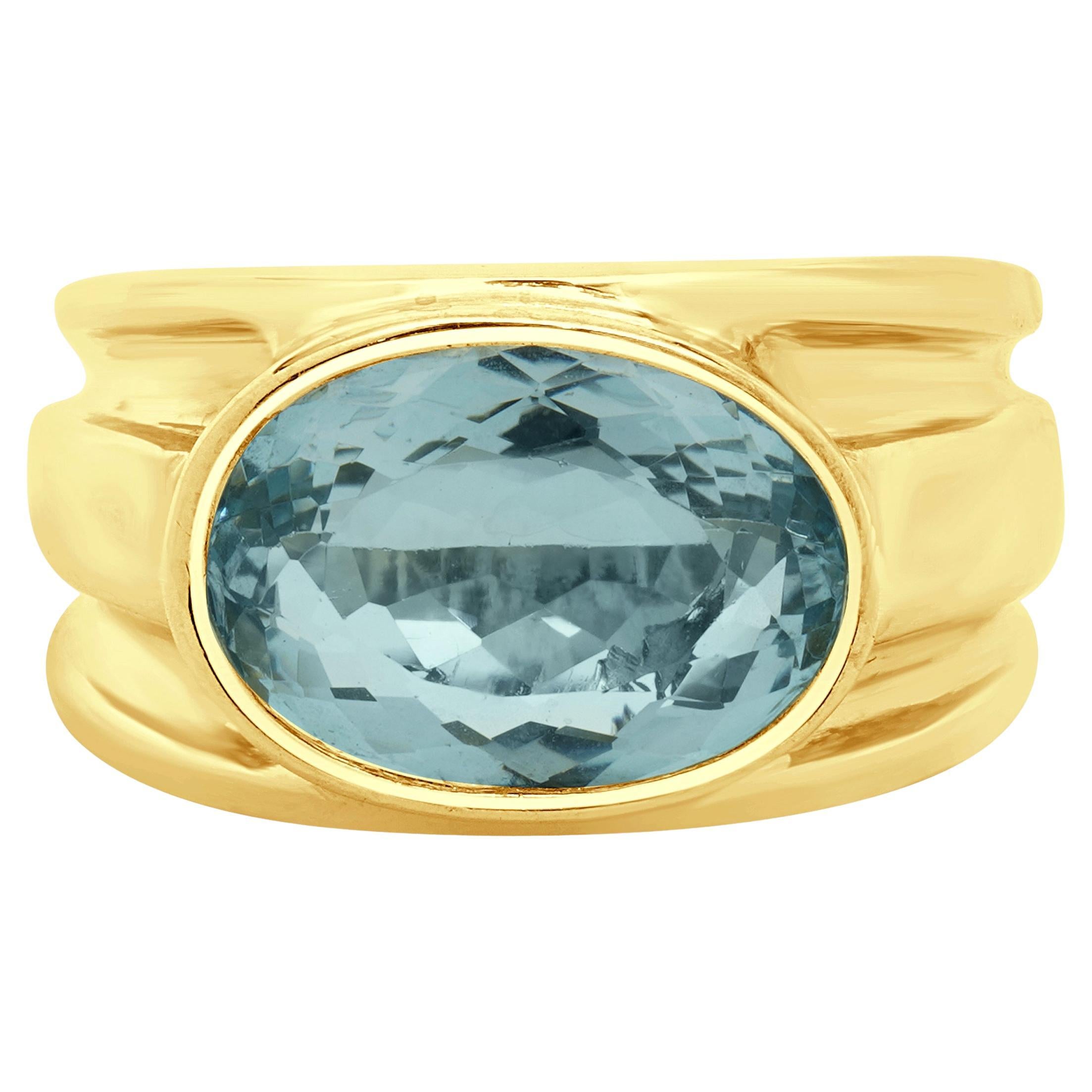 14 Karat Yellow Gold Bezel Set Aquamarine Ring
