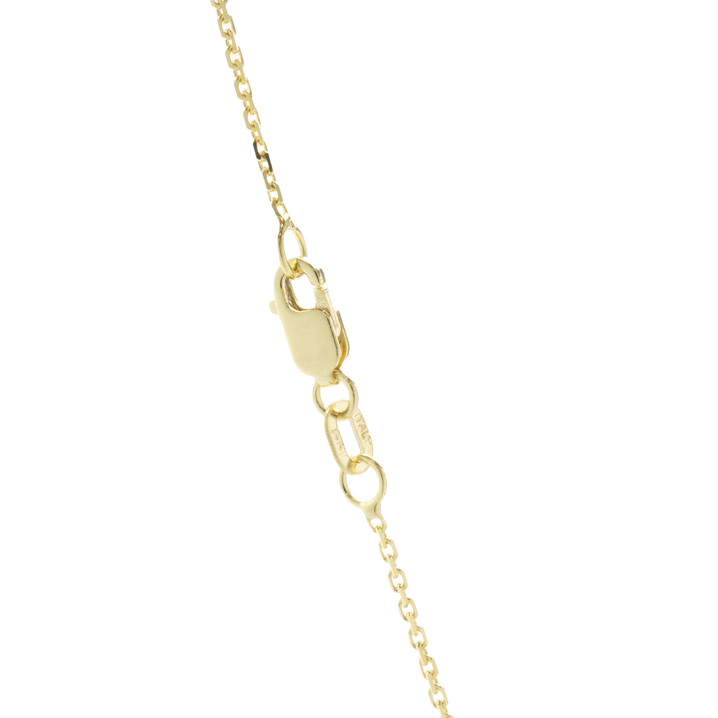 Women's 14 Karat Yellow Gold Bezel Set Baguette Cut Diamond Cross Necklace For Sale
