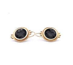 14 Karat Yellow Gold, Bezel Set, Black Onyx Engraved Intaglios