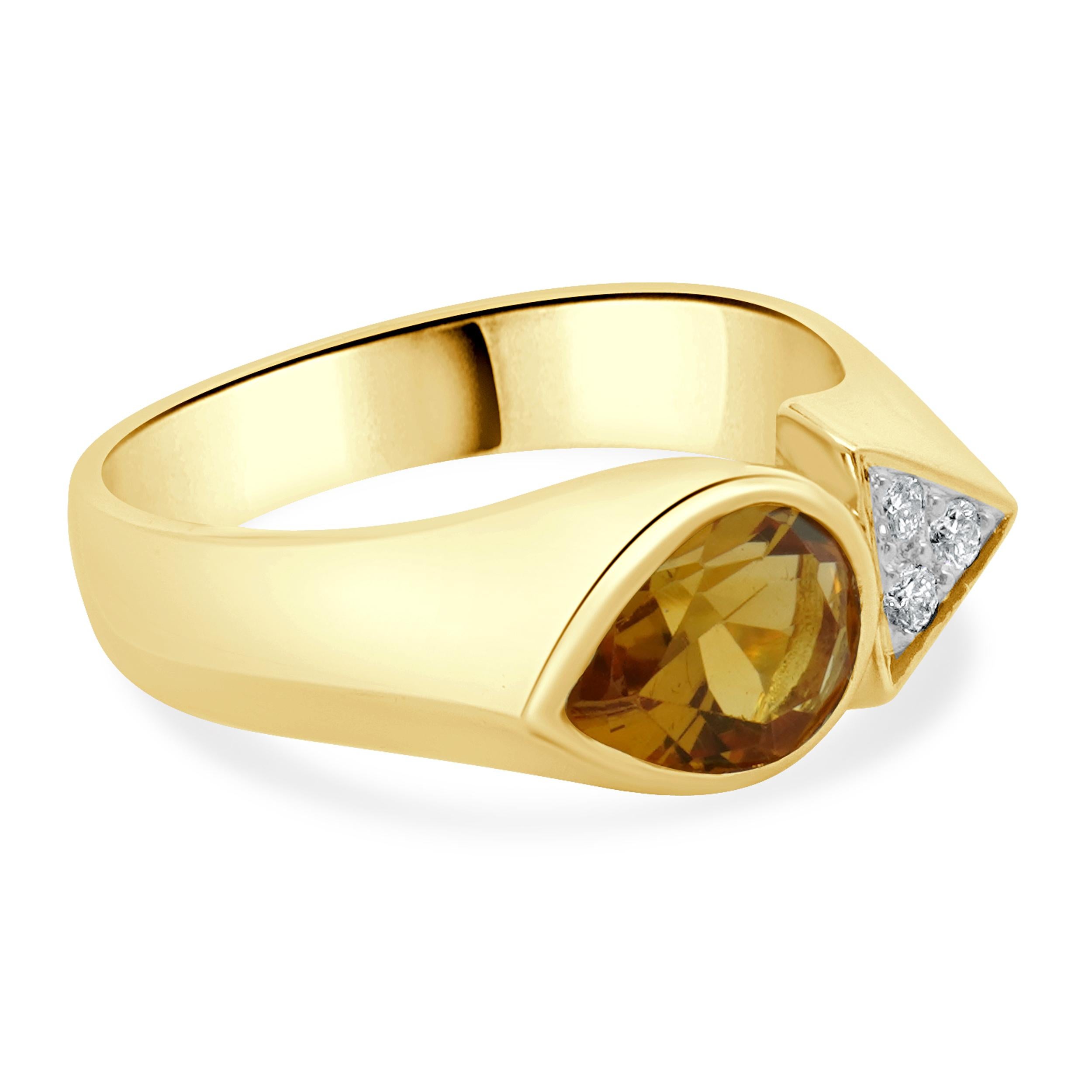 Pear Cut 18 Karat Yellow Gold Bezel Set Citrine and Diamond Geometric Ring For Sale