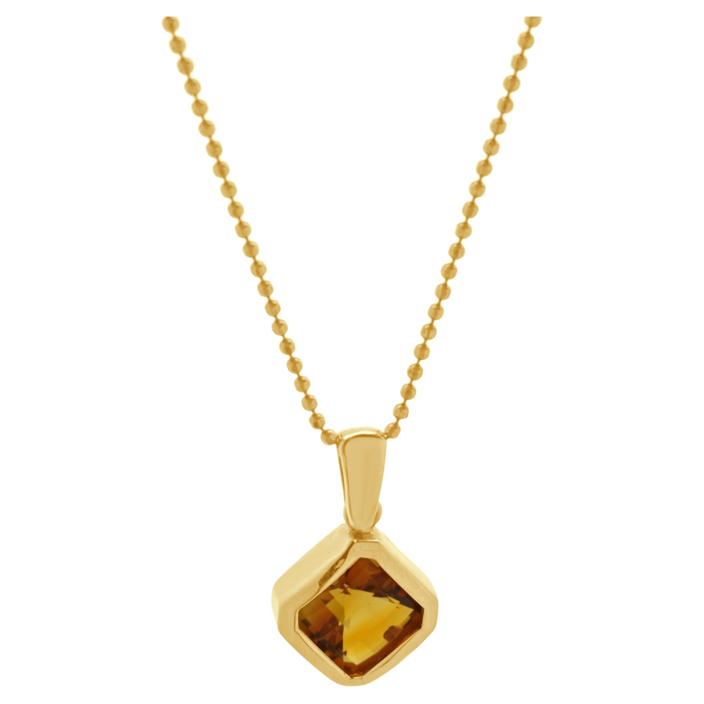 14 Karat Yellow Gold Bezel Set Citrine Solitaire Necklace