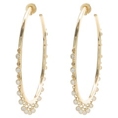 14 Karat Yellow Gold Bezel Set Diamond Drop Hoop Earrings