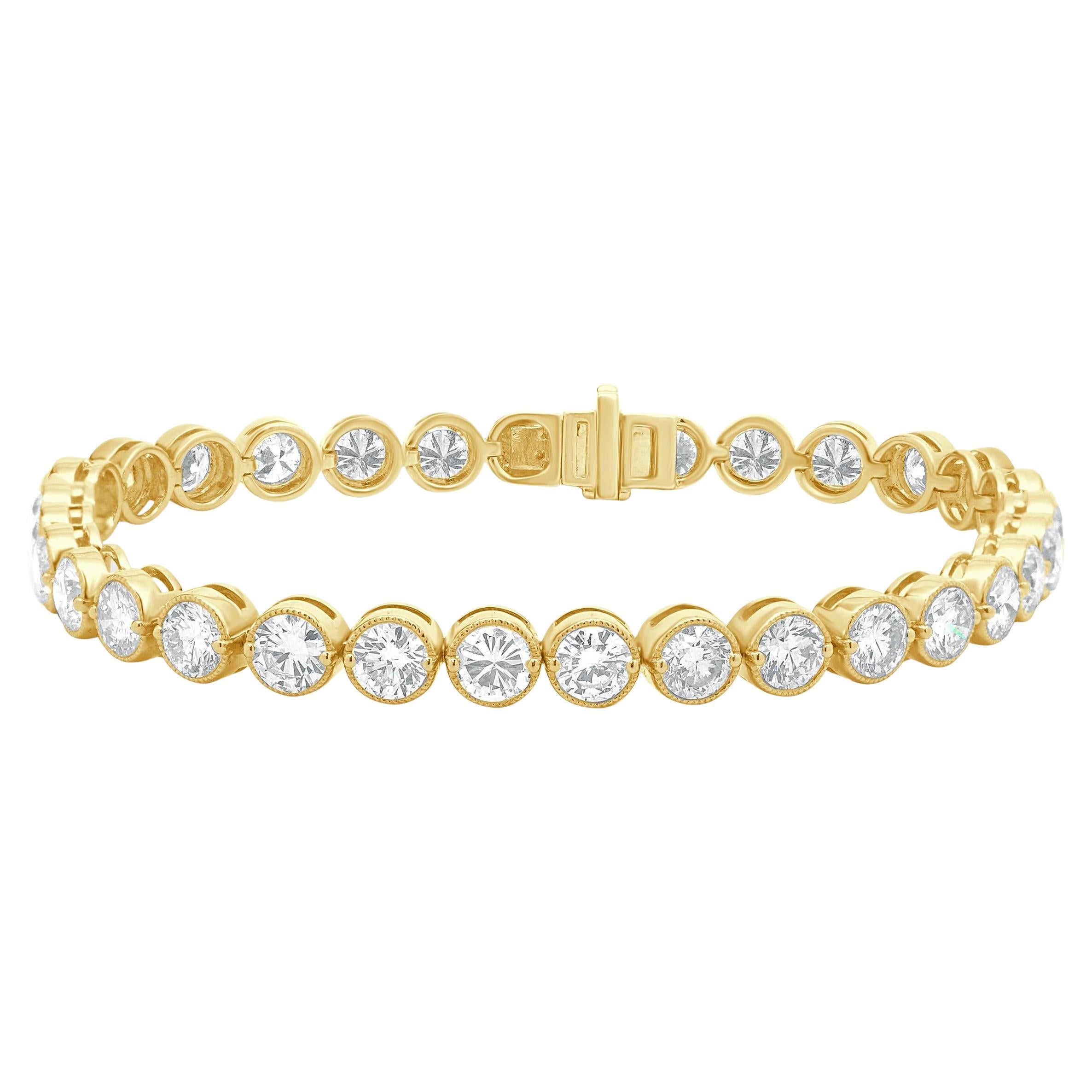 18 Karat Yellow Gold Bezel Set Diamond Inline Tennis Bracelet