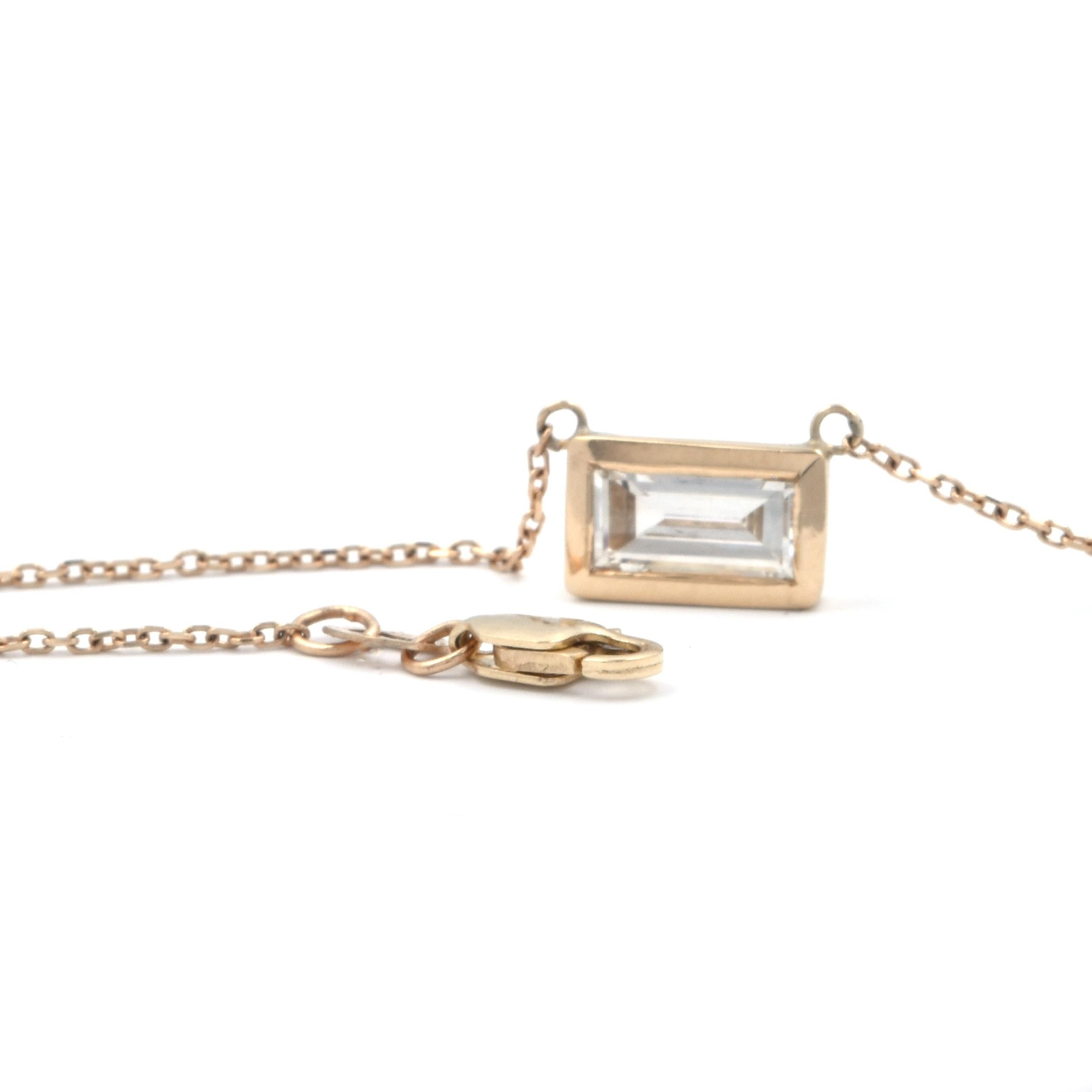 Emerald Cut 14 Karat Yellow Gold Bezel Set Diamond Necklace