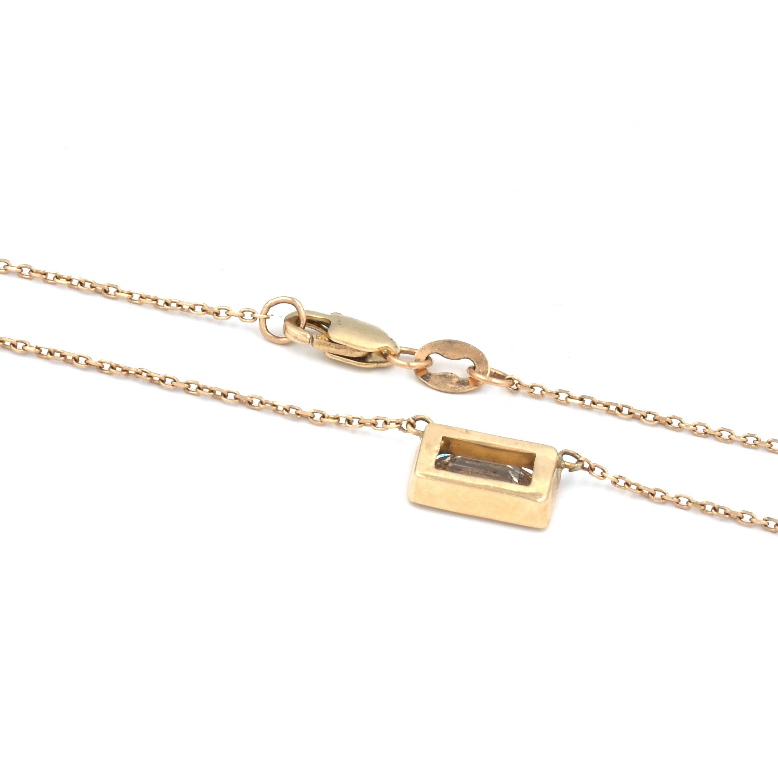 14 Karat Yellow Gold Bezel Set Diamond Necklace In Excellent Condition In Scottsdale, AZ