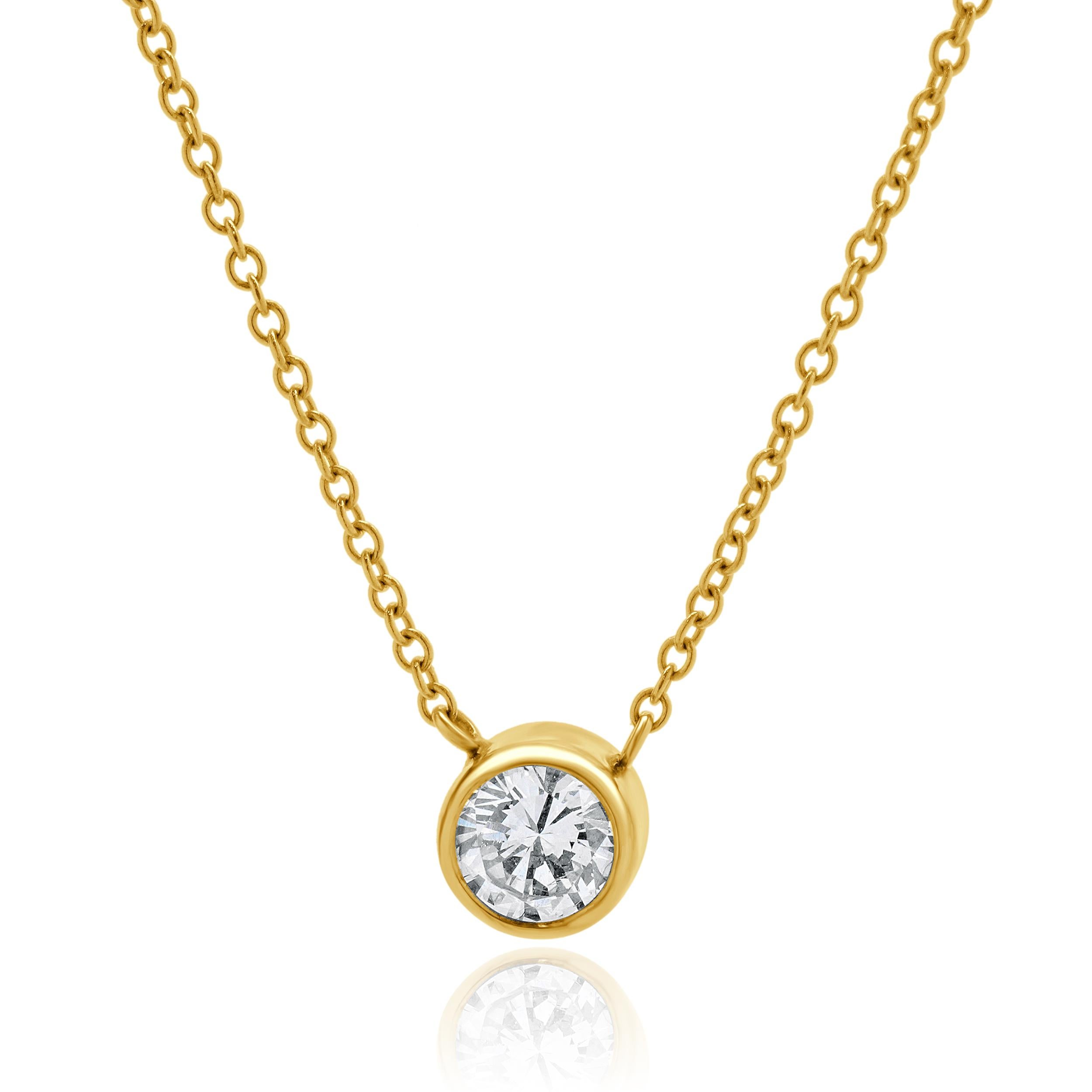 Designer: custom
Material: 14K yellow gold
Diamonds: round brilliant cut = 0.20ct
Color: H
Clarity: VS1
Dimensions: necklace measures 18-inches in length 
Weight: 2.31 grams
