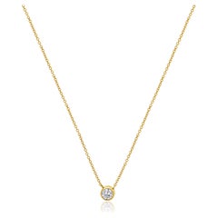 14 Karat Yellow Gold Bezel Set Diamond Solitaire Necklace