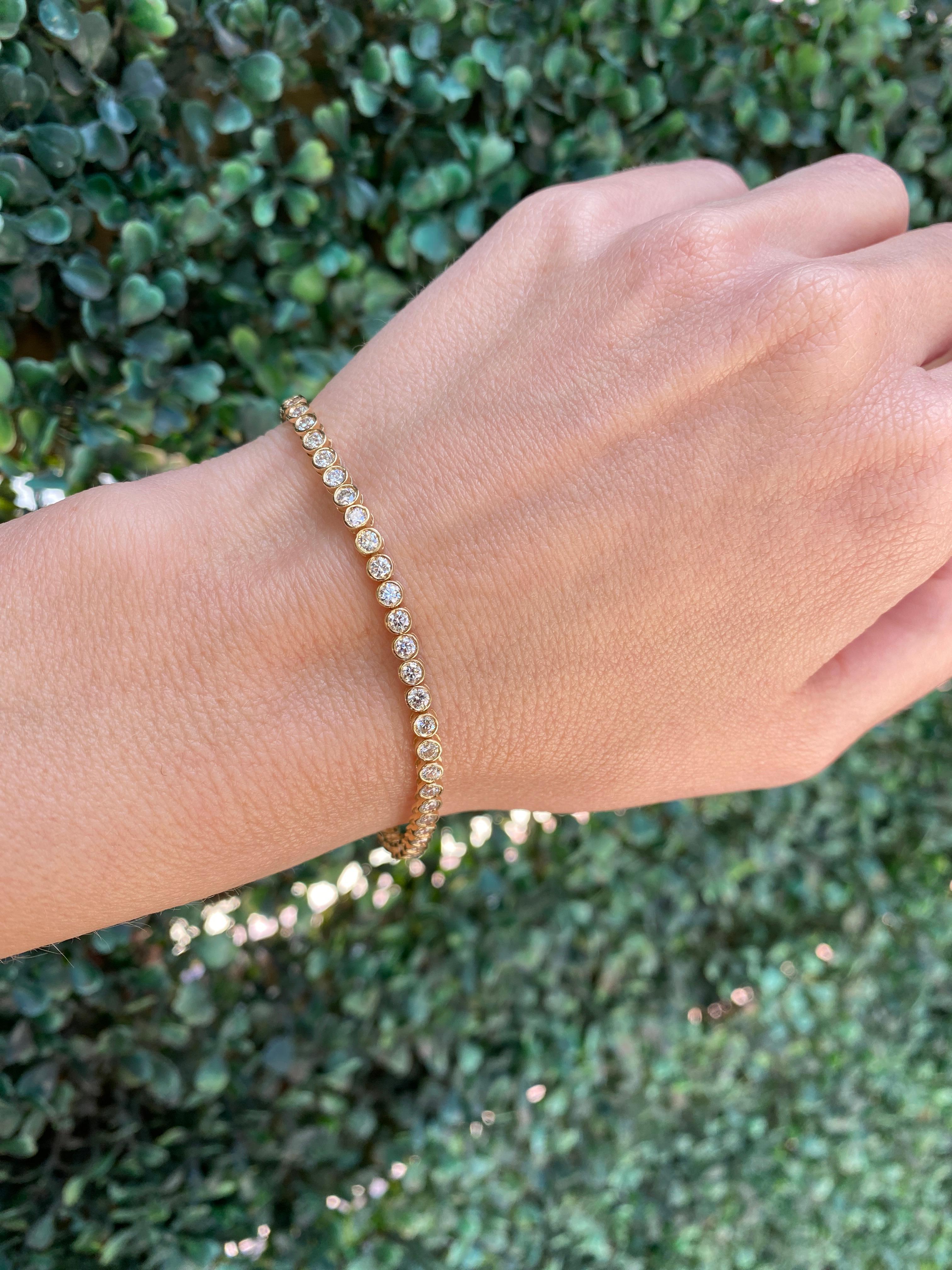 14 Karat Yellow Gold Bezel Set Diamond Tennis Bracelet 5