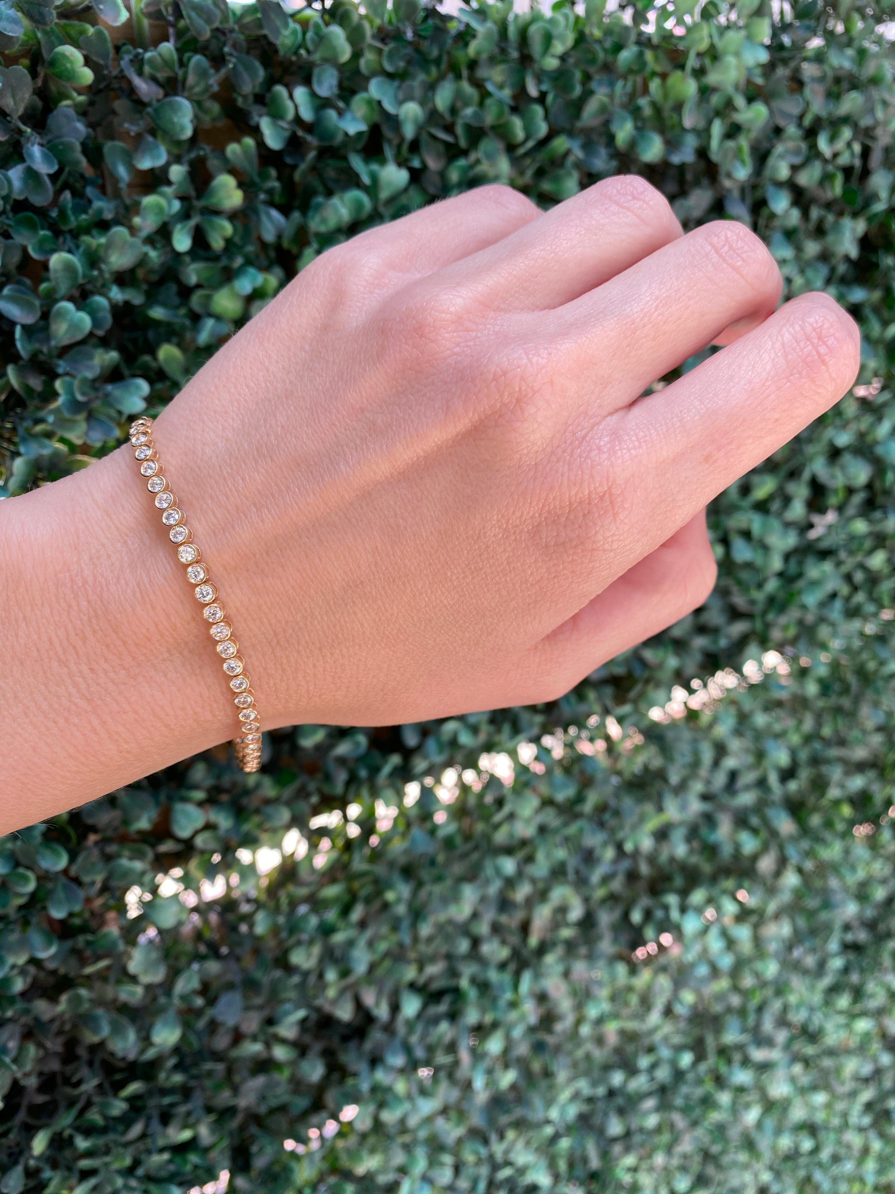 14 Karat Yellow Gold Bezel Set Diamond Tennis Bracelet 6