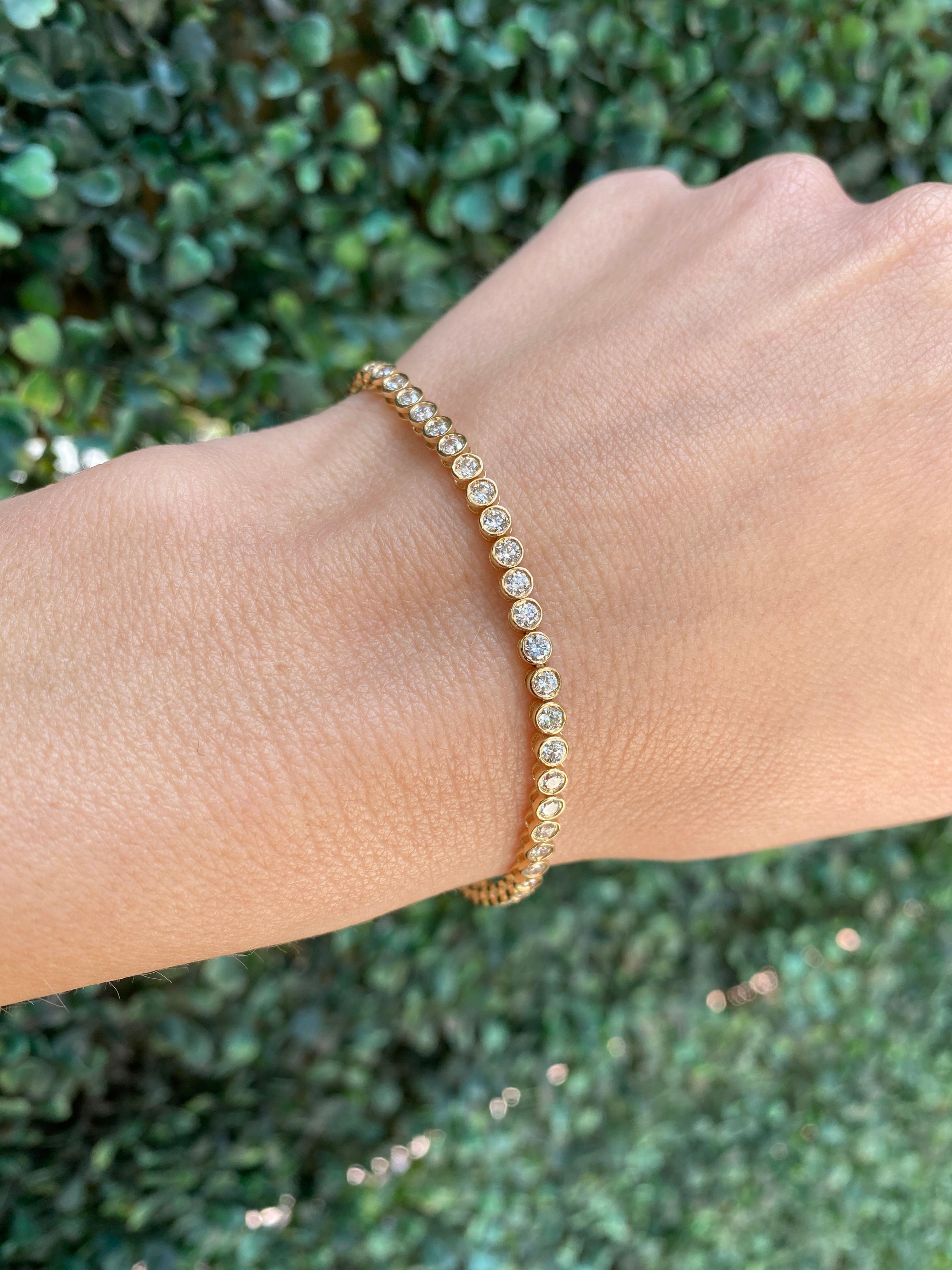 14 Karat Yellow Gold Bezel Set Diamond Tennis Bracelet 3