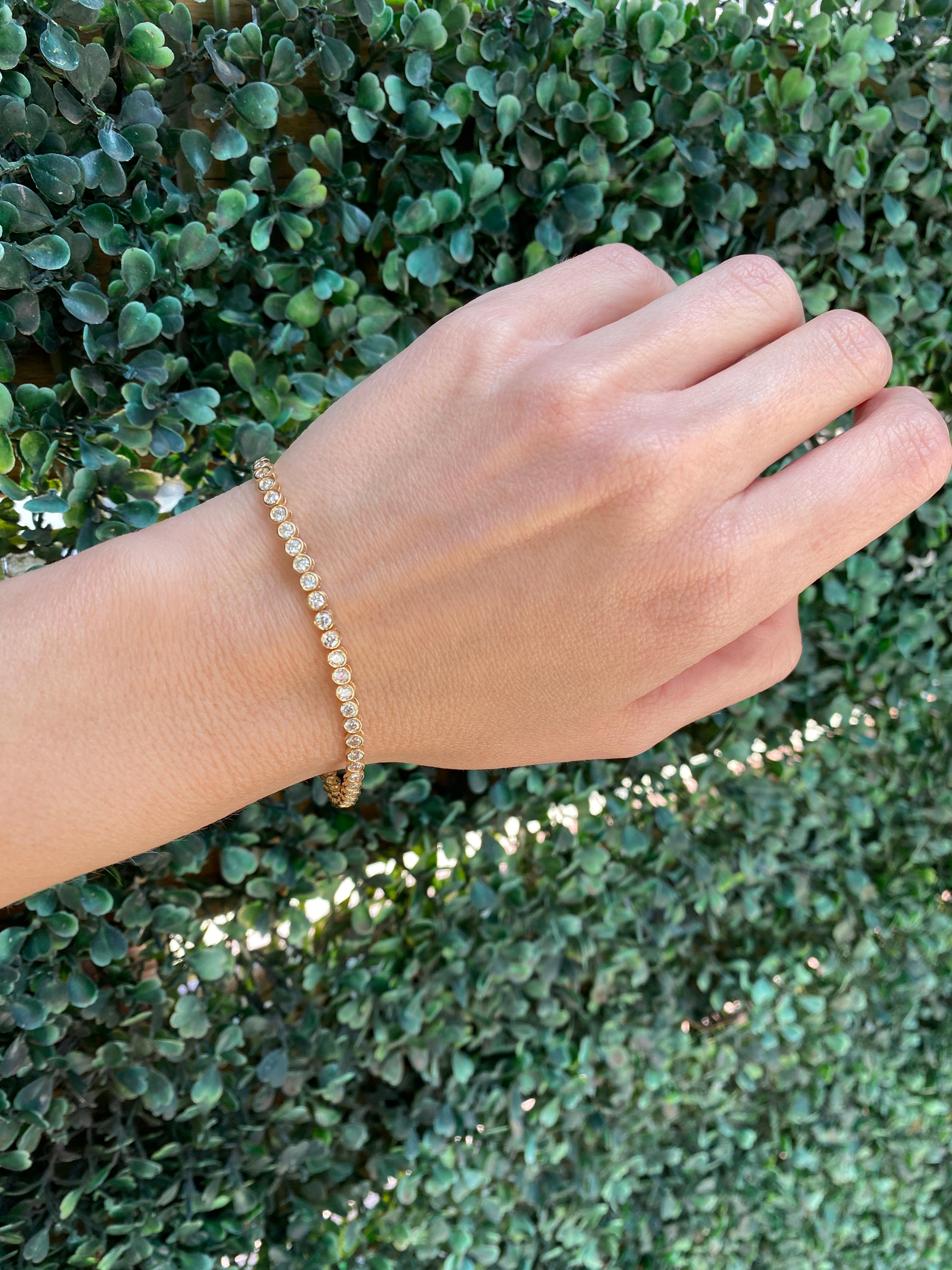14 Karat Yellow Gold Bezel Set Diamond Tennis Bracelet 4