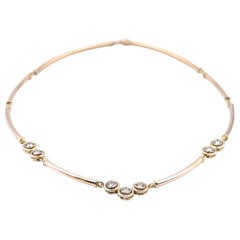 14 Karat Yellow Gold Bezel Set Diamond Tube Link Necklace