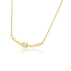 14 Karat Yellow Gold Bezel Set Emerald Cut Diamond Link Smile Necklace
