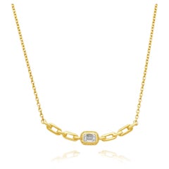 14 Karat Yellow Gold Bezel Set Emerald Cut Diamond Link Smile Necklace