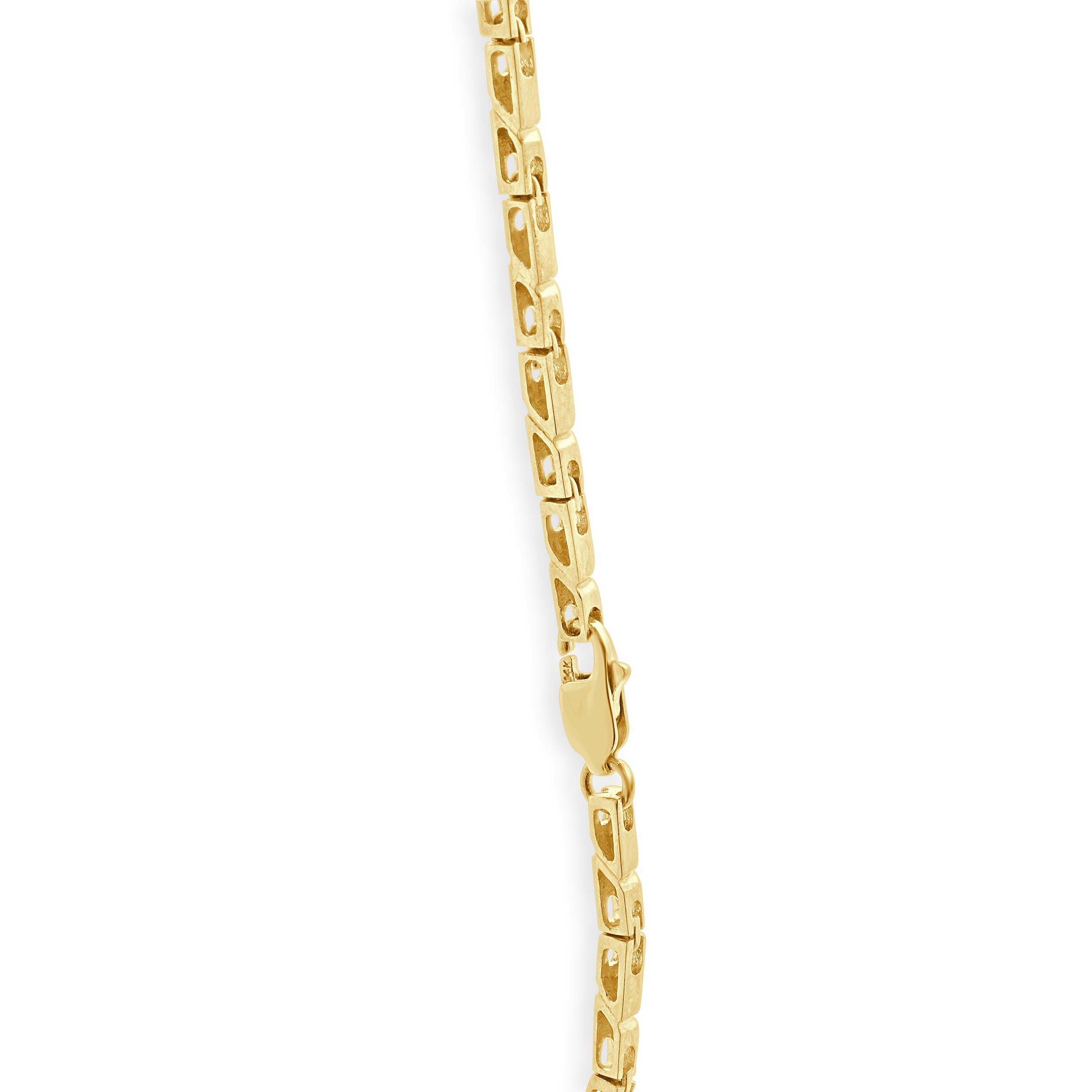 14 Karat Yellow Gold Bezel Set Graduated Diamond Necklace In Excellent Condition For Sale In Scottsdale, AZ