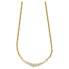 14 Karat Yellow Gold Bezel Set Graduated Diamond Necklace
