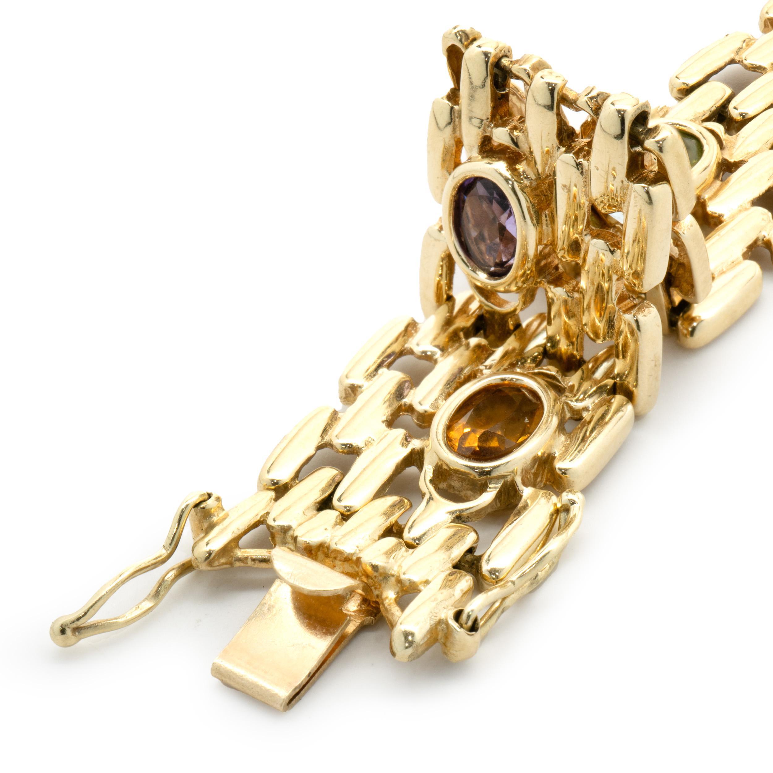 14 Karat Gelbgold Station-Armband mit mehreren Edelsteinen in Lünettenfassung (Ovalschliff) im Angebot