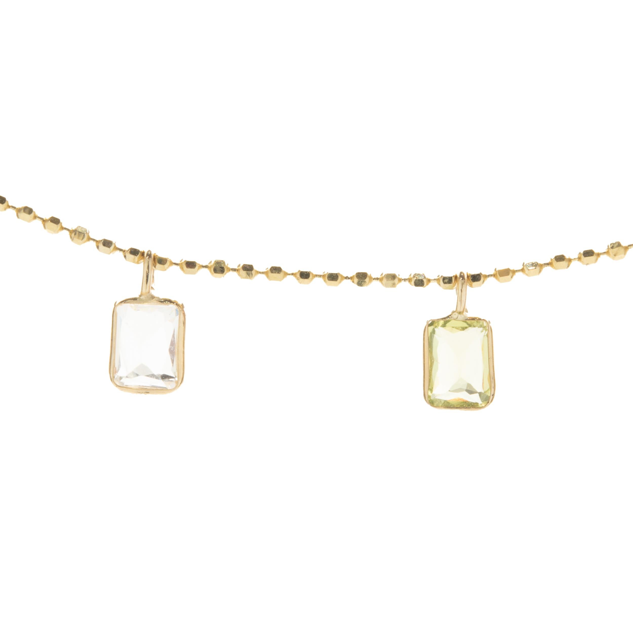 14 Karat Yellow Gold Bezel Set Multi Sapphire Drop Necklace In Excellent Condition For Sale In Scottsdale, AZ