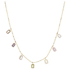 14 Karat Yellow Gold Bezel Set Multi Sapphire Drop Necklace