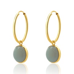 14 Karat Yellow Gold Bezel Set Opal Endless Hoop Earrings