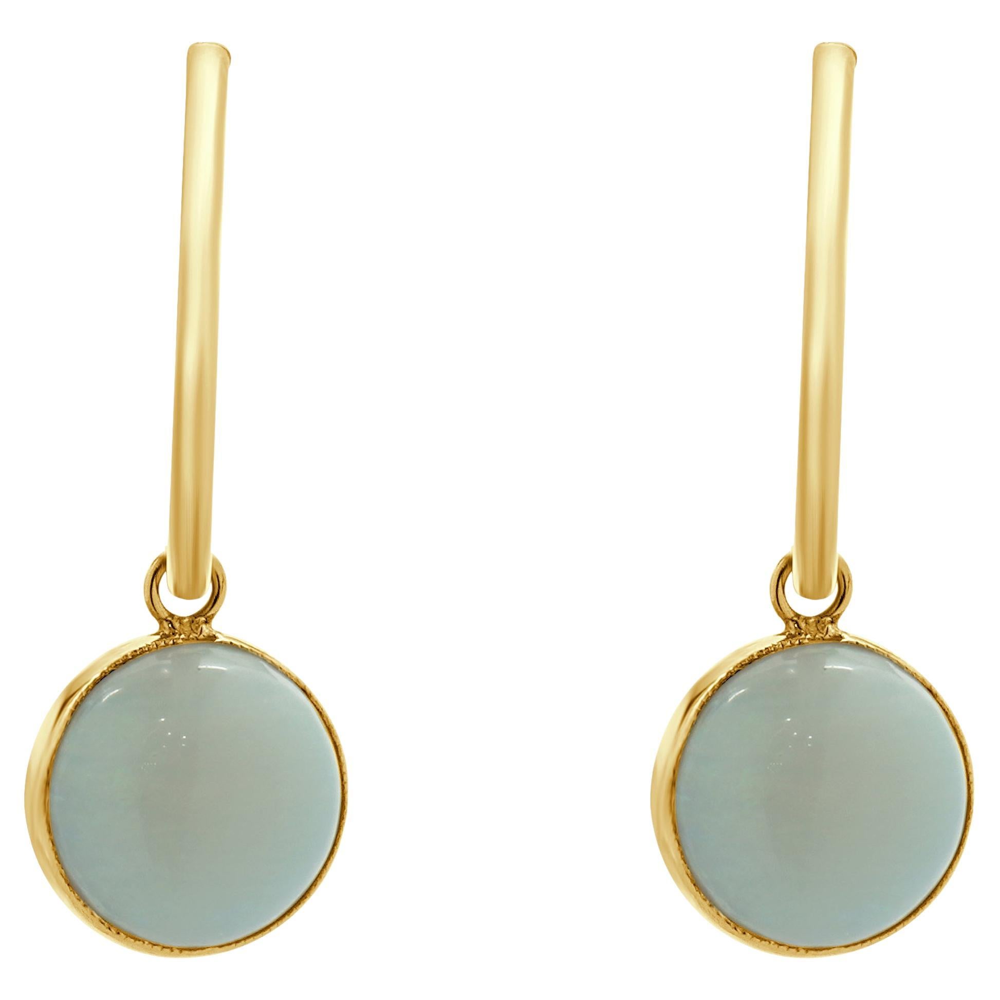 14 Karat Yellow Gold Bezel Set Opal Endless Hoop Earrings For Sale