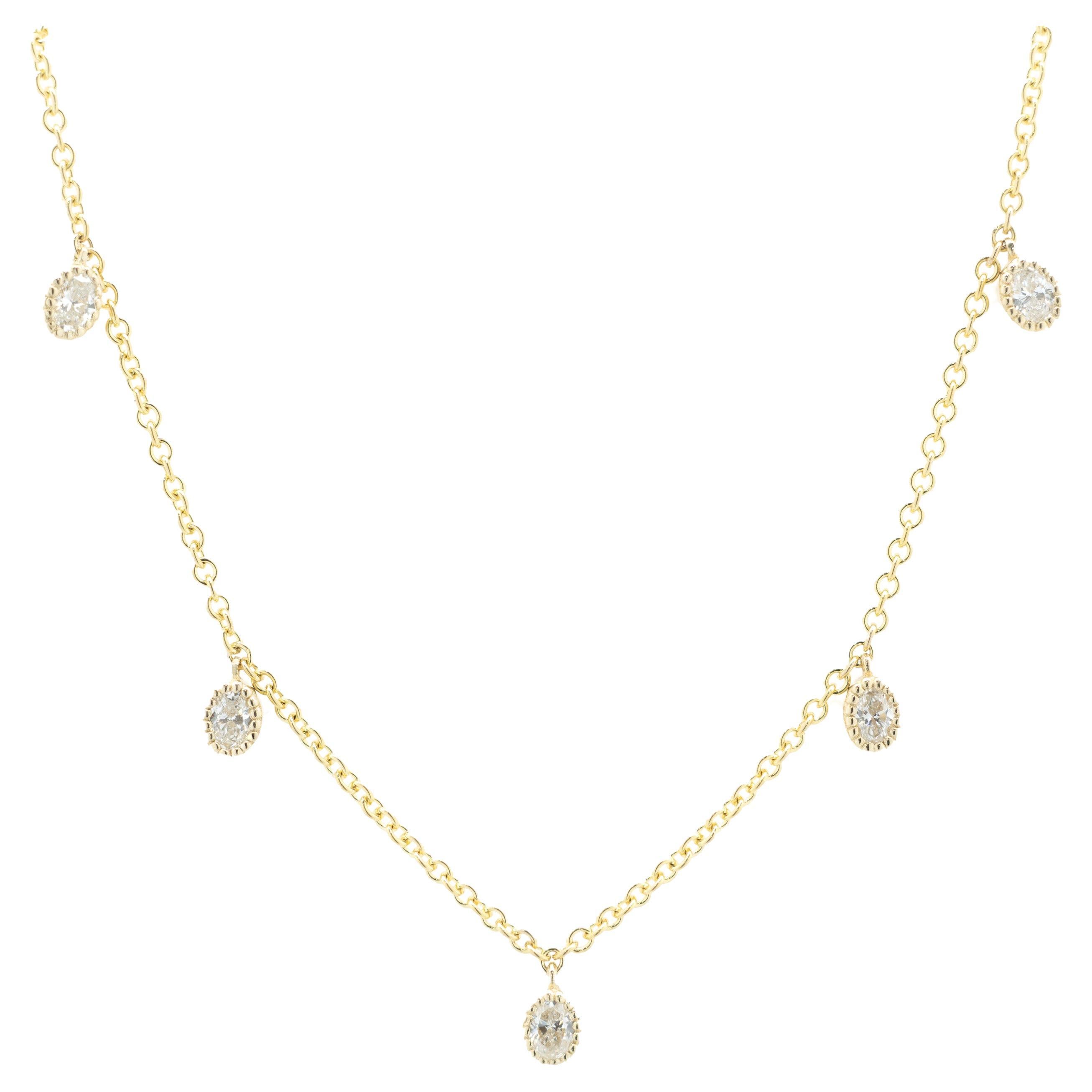 14k Yellow Gold Diamond Tennis Necklace with Bezel Set Marquise Diamond