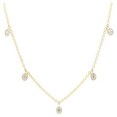 14 Karat Yellow Gold Bezel Set Oval Diamond Drop Necklace