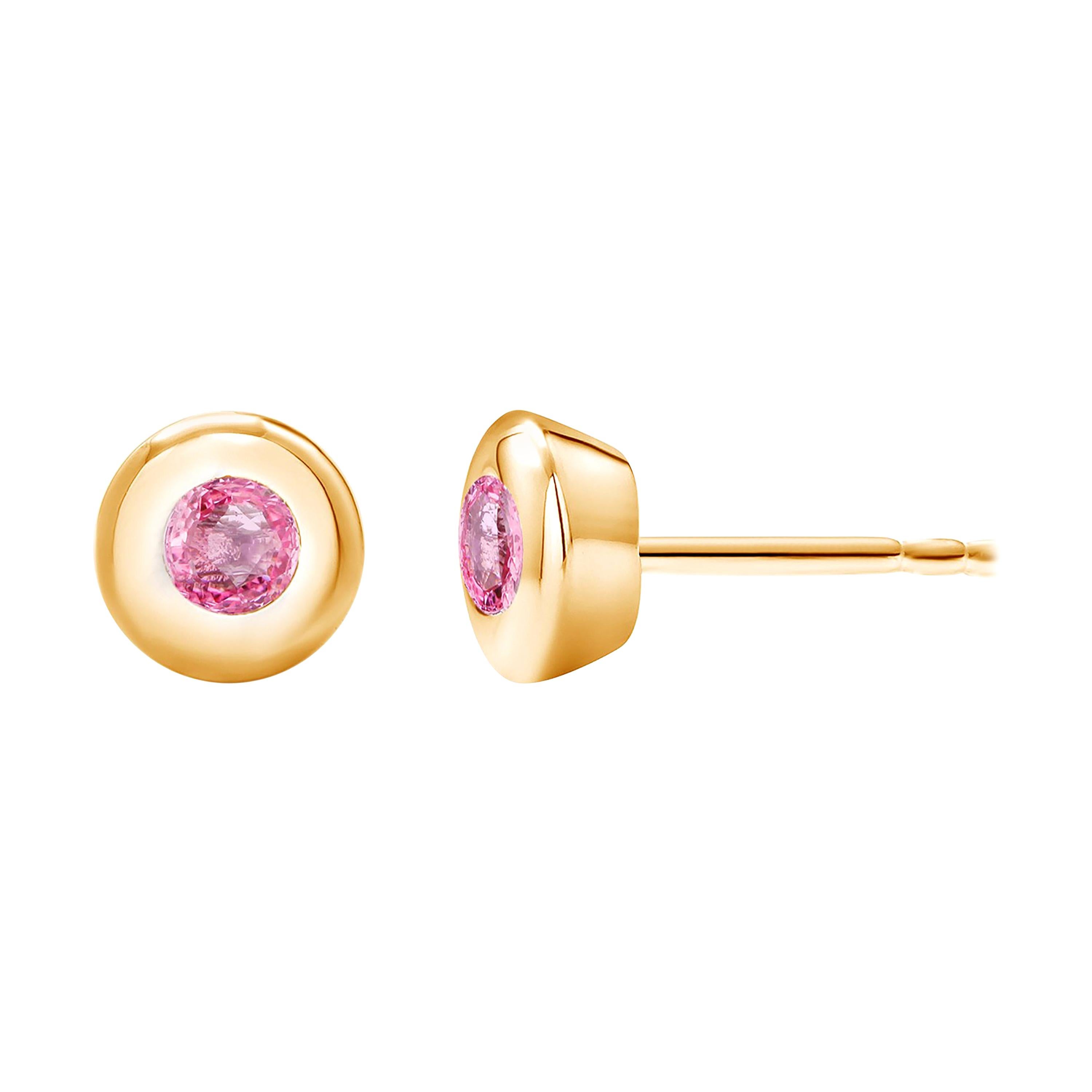 14 Karat Yellow Gold Bezel Set Pink Sapphire Stud Earrings Weighing 0.30 Carat