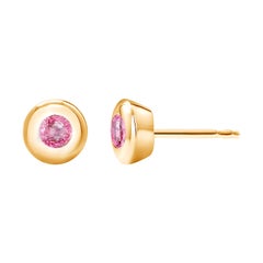 14 Karat Yellow Gold Bezel Set Pink Sapphire Stud Earrings Weighing 0.30 Carat